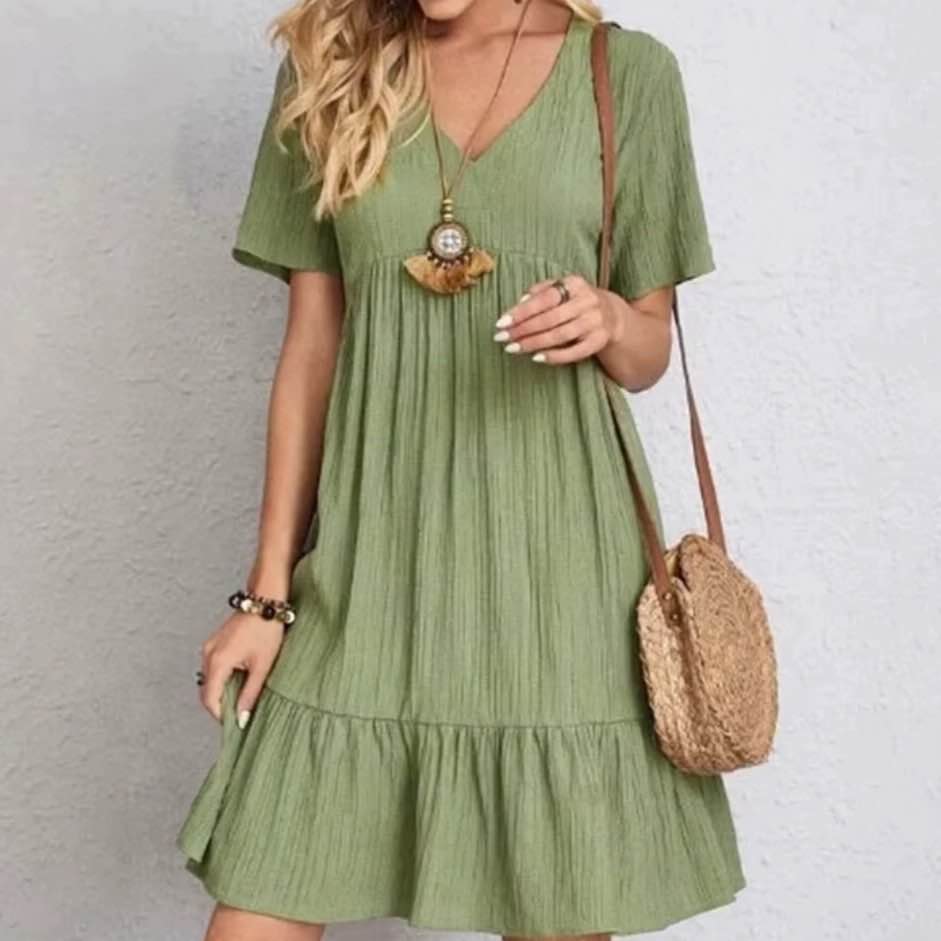 Vestido Verde Feminino Plissado